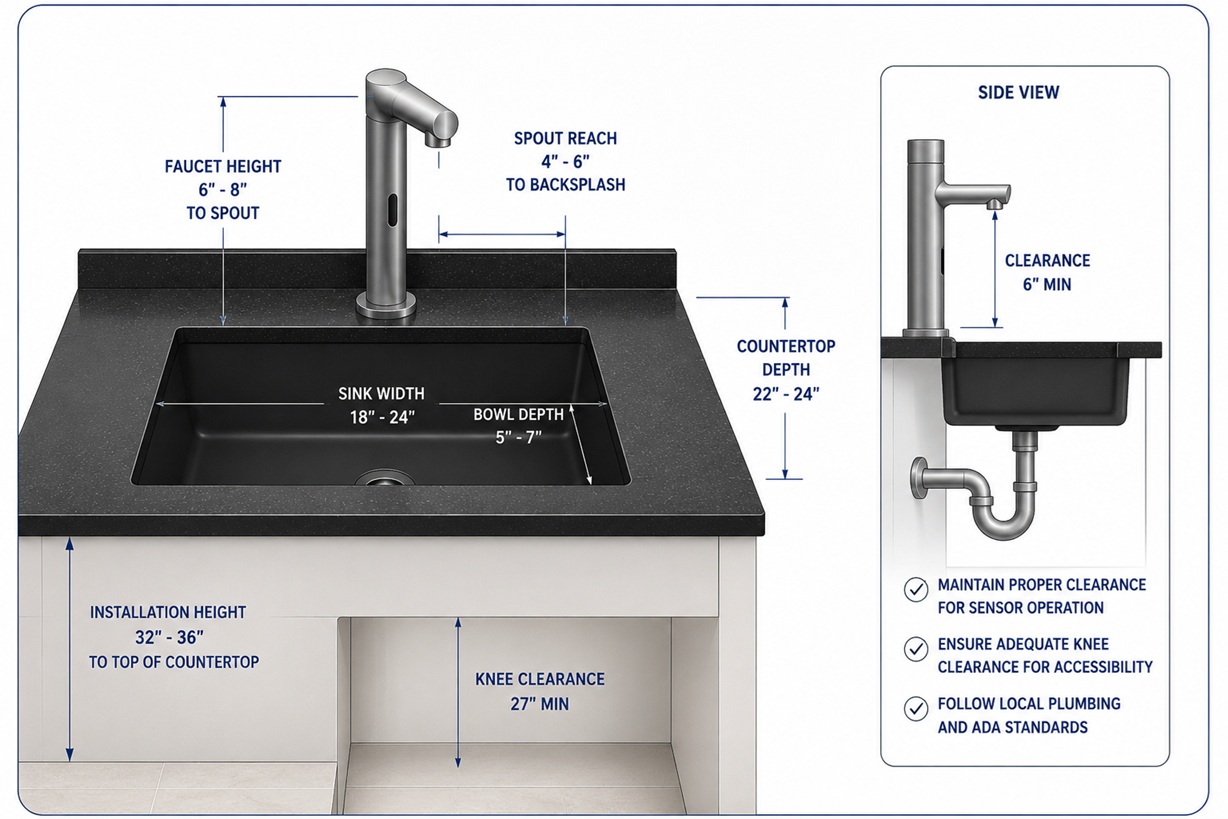 commercial bathroom sink dimensions with proper clearance measurements for accessibility